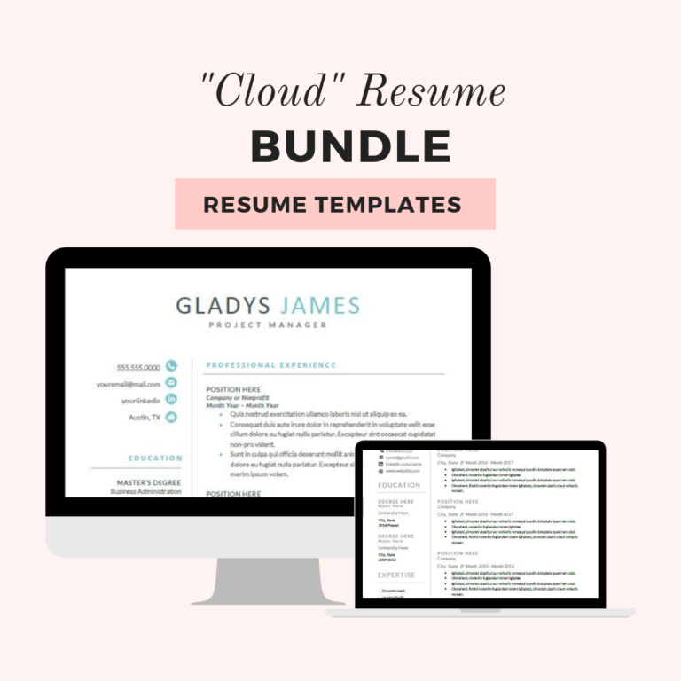 "Cloud" Resume Template Bundle - Lipstick and Tech